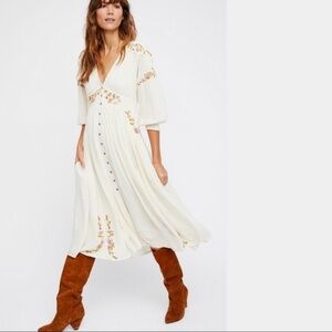 We The Free Cream Floral Midi Dress